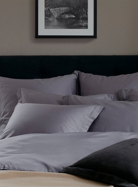 Lexington三件套Hotel棉缎深灰素色床品纯棉樱花粉素色四件套被套