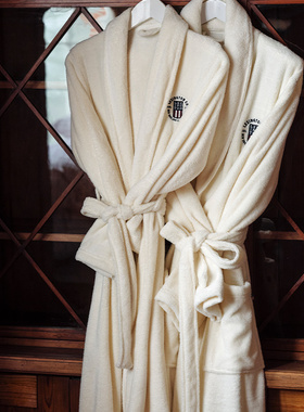 Lexington莱斯利红色浴衣男女长袖蓝色睡袍白色情侣起居服家用