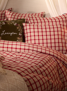 Lexington三件套假日法兰绒塔特萨尔红沙格纹纯棉格子四件套床品