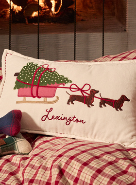 Lexington假日天鹅绒白色小狗雪橇腰枕纯棉家用沙发腰靠车载靠垫