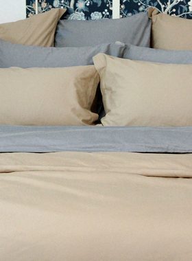 Lexington三件套薄法兰绒软木棕素色纯棉静奢灰素色床单被套4件套