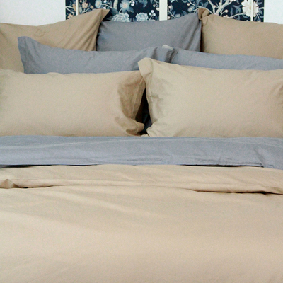 Lexington三件套薄法兰绒软木棕素色纯棉静奢灰素色床单被套4件套