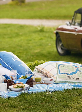 Lexington棉蓝色logo靠垫沙色帆布标志抱枕混色地图腰枕粉色抱枕