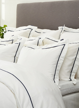 Lexington三件套棉缎白蓝印星床上用品纯棉床单被套四件套