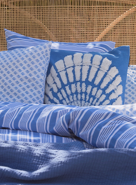Lexington三件套府绸海浪蓝白条纹床品棉缎珊瑚粉白条纹四件套