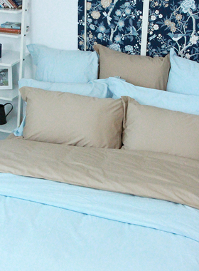 Lexington三件套薄法兰绒清水蓝素色纯棉四件套床单被套家用床品