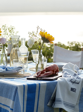 Lexington棉麻蓝白条纹桌布家用餐桌布棉麻橙柚条纹餐巾