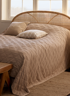 Lexington棉白色绗缝床盖纯棉沙色绗缝床罩家用防尘床单四季通用