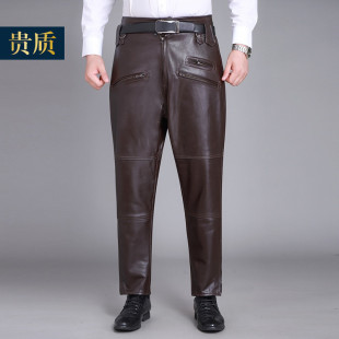真皮头层牛皮中老年加绒加厚宽松马裤 男士 飞行员皮裤 摩托机车冬季