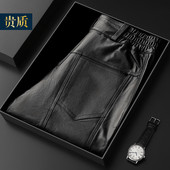 加绒加厚摩托车中老年宽松直筒皮裤 真皮皮裤 男头层牛皮冬季 防水