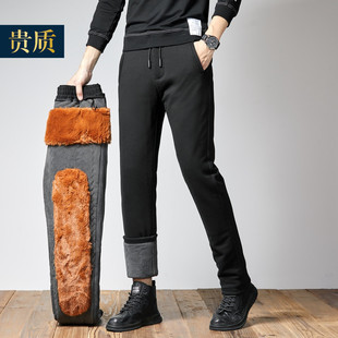 羊绒裤男加厚保暖外穿加绒冬季棉裤蚕丝棉东北休闲修身男士裤子