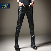 男加绒加厚冬青年韩版 潮摩托车皮裤 机车皮裤 皮裤 男修身 秋冬小脚