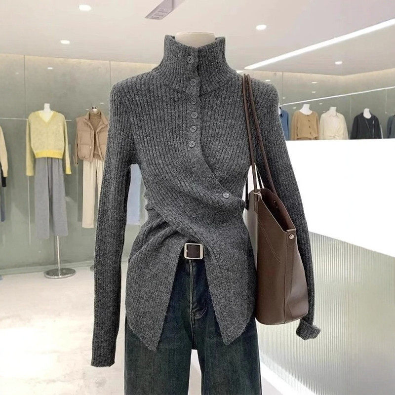 不规则收腰高领针织打底衫女秋冬设计感开叉毛衣内搭独特别致上衣,个性定制/设计服务/DIY,棉服工装,淘宝优惠券,粉丝福利购,淘宝优惠卷
