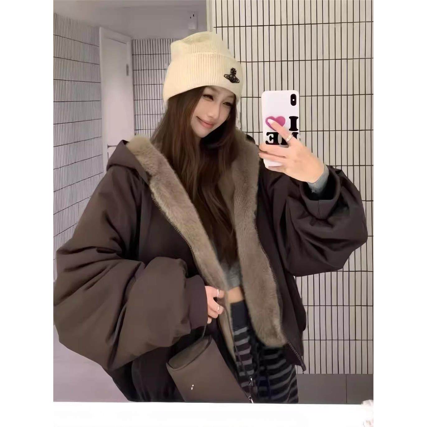 棉服女2025年冬装新款双面穿派克服皮草夹克座山雕慵懒风加厚外套,个性定制/设计服务/DIY,棉服工装,淘宝优惠券,粉丝福利购,淘宝优惠卷