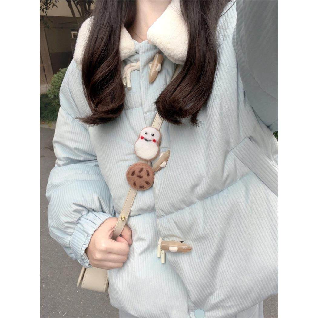 羊羔毛领棉服女秋冬季加厚宽松学生牛角扣短款小个子冬装棉衣外套,个性定制/设计服务/DIY,棉服工装,淘宝优惠券,粉丝福利购,淘宝优惠卷