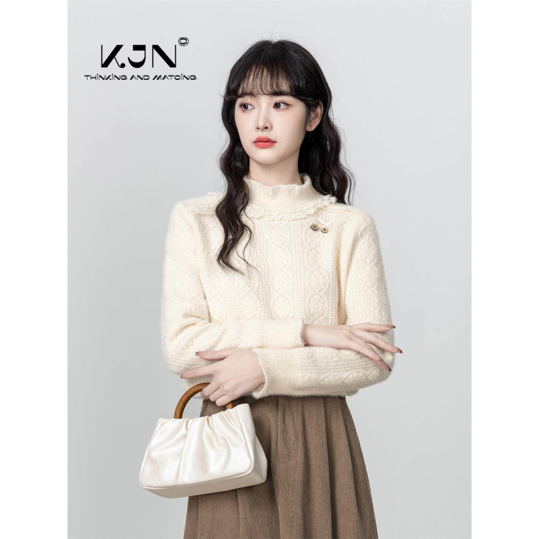 加绒加厚半高领毛衣女2025秋冬新款蕾丝边中领内搭打底针织衫上衣,个性定制/设计服务/DIY,棉服工装,淘宝优惠券,粉丝福利购,淘宝优惠卷