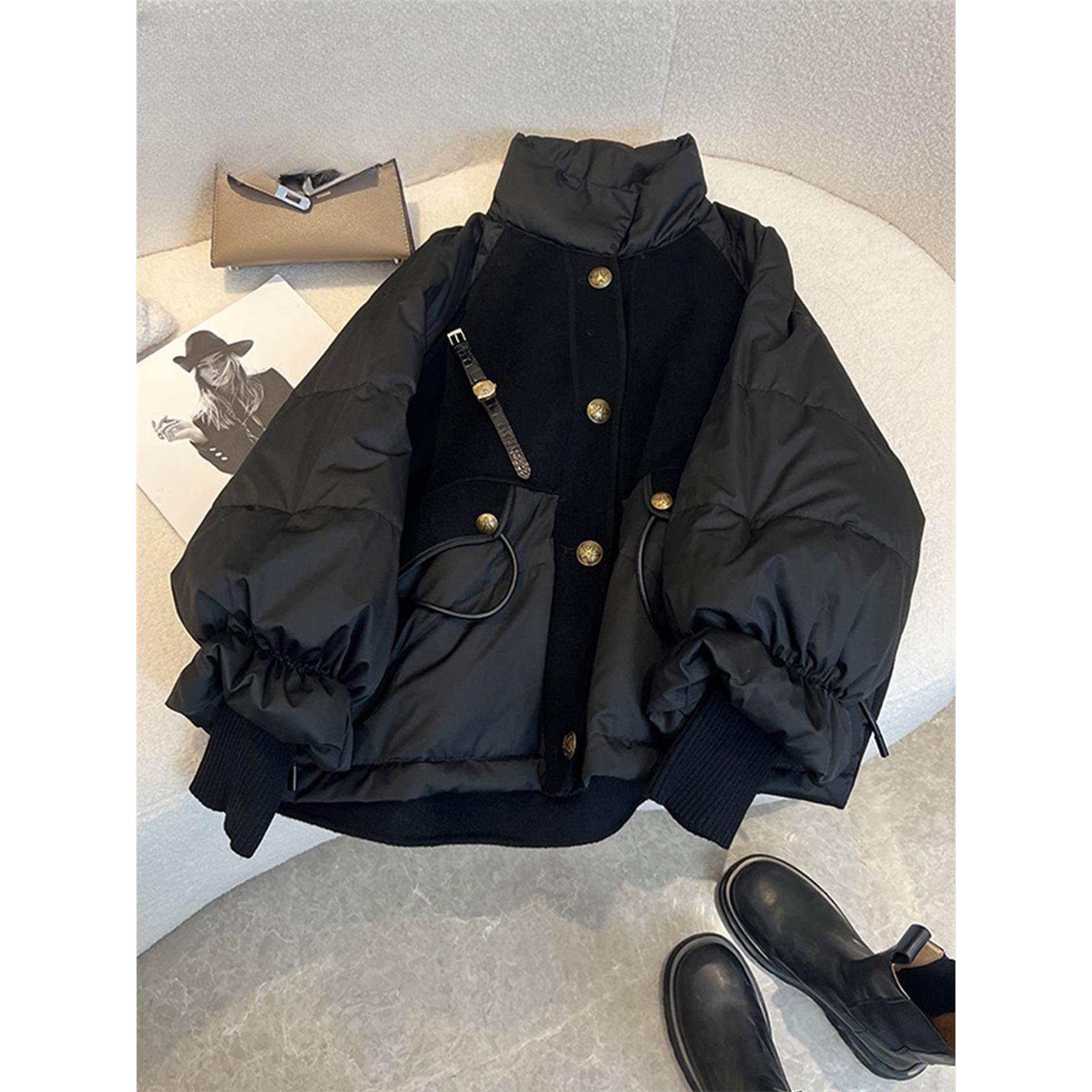 300斤特大码黑色拼接设计感棉服外套女新款胖mm学生百搭显瘦棉衣,个性定制/设计服务/DIY,棉服工装,淘宝优惠券,粉丝福利购,淘宝优惠卷