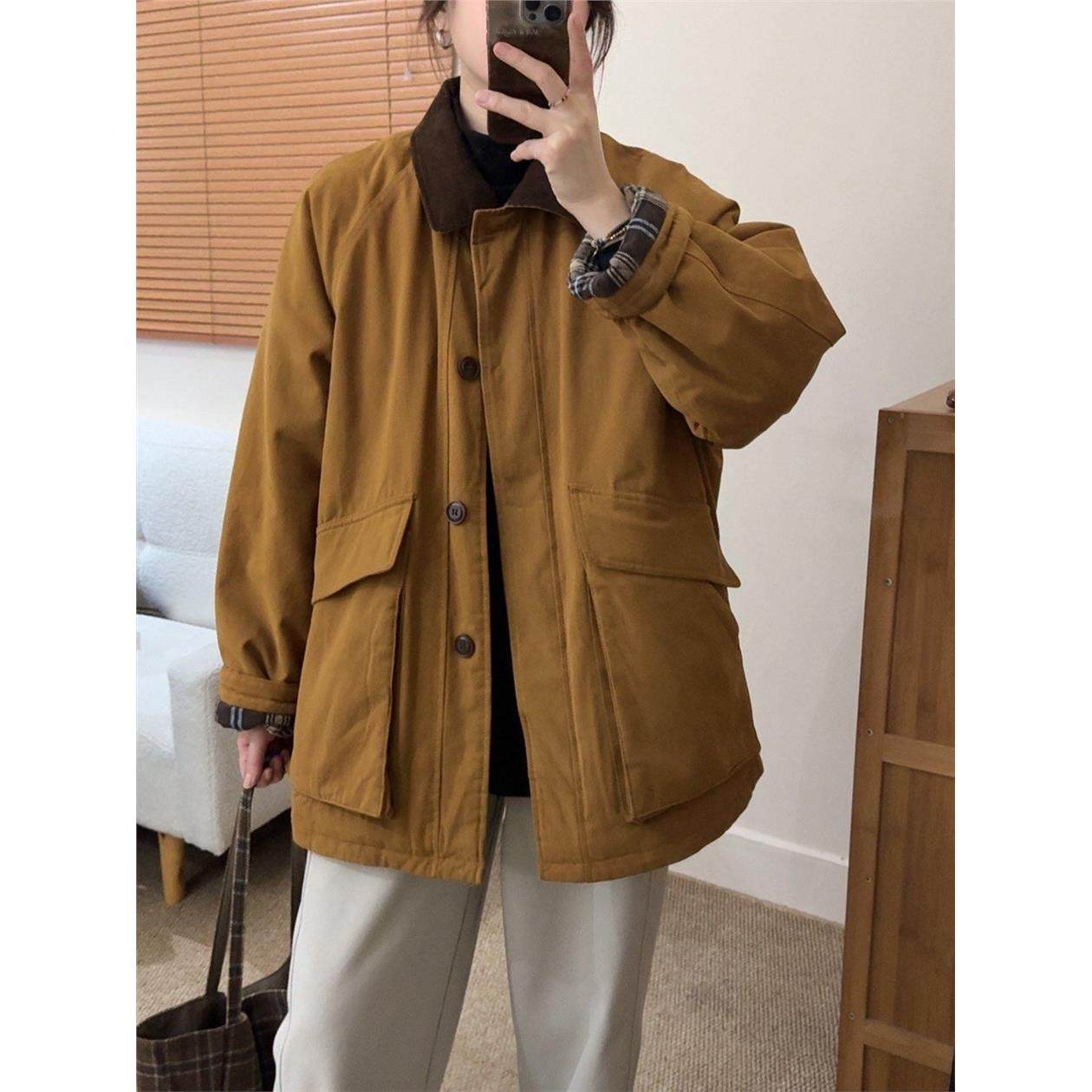 韩系覆古撞色翻领棉服外套女冬季工装巴恩风宽松休闲百搭加厚棉衣,个性定制/设计服务/DIY,棉服工装,淘宝优惠券,粉丝福利购,淘宝优惠卷