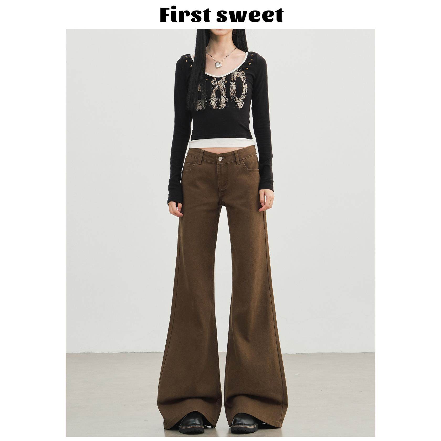 棕咖色微喇牛仔裤女2025年秋冬新款美式低腰宽松显瘦直筒喇叭裤子,个性定制/设计服务/DIY,棉服工装,淘宝优惠券,粉丝福利购,淘宝优惠卷