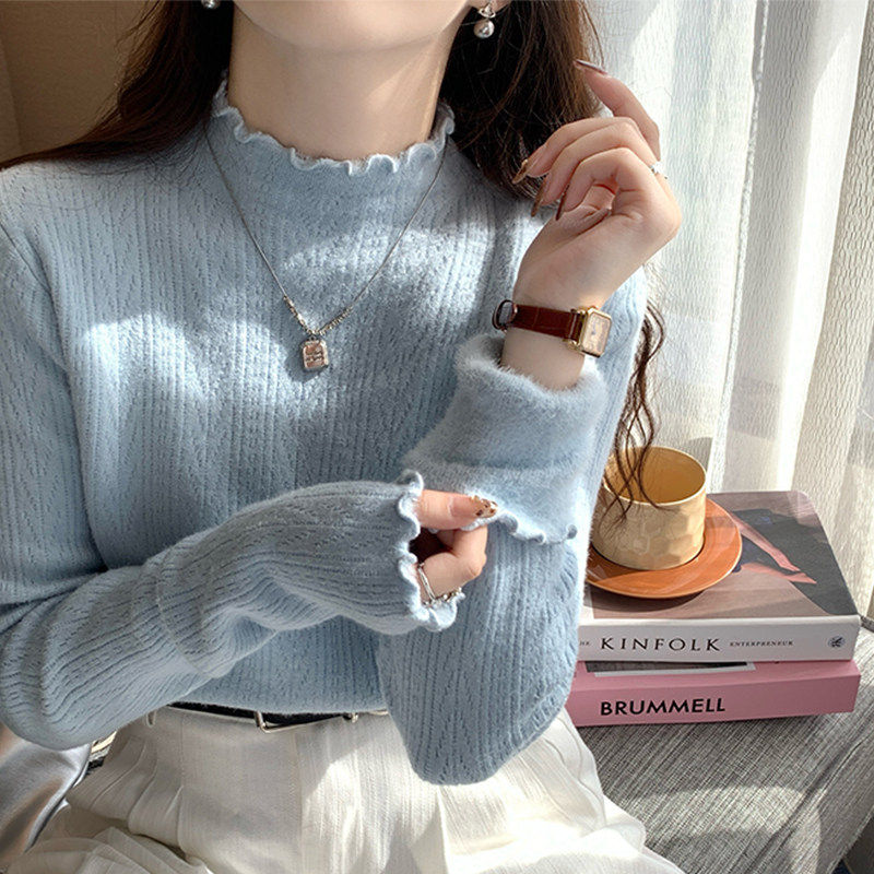 蓝色加绒毛衣女款2025新款冬季加厚内搭打底衫秋冬半高领针织上衣,个性定制/设计服务/DIY,棉服工装,淘宝优惠券,粉丝福利购,淘宝优惠卷