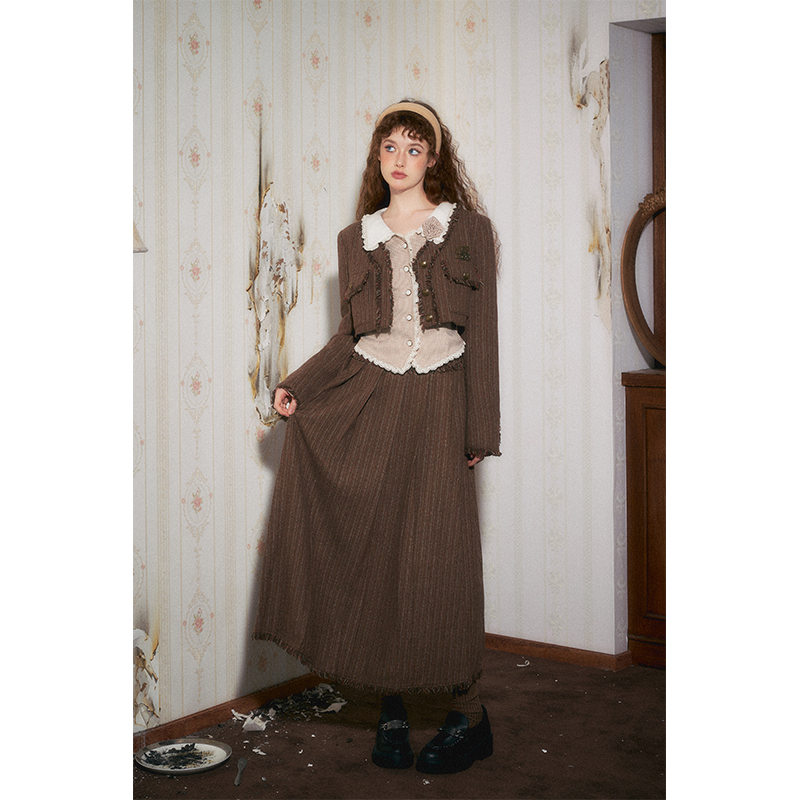 复古学院风短款西装套装