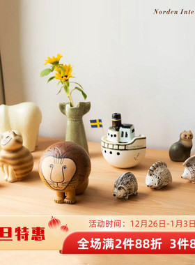 北欧进口Lisa Larson手作手绘摆件 猫胖女孩圣诞老人花瓶家居饰品