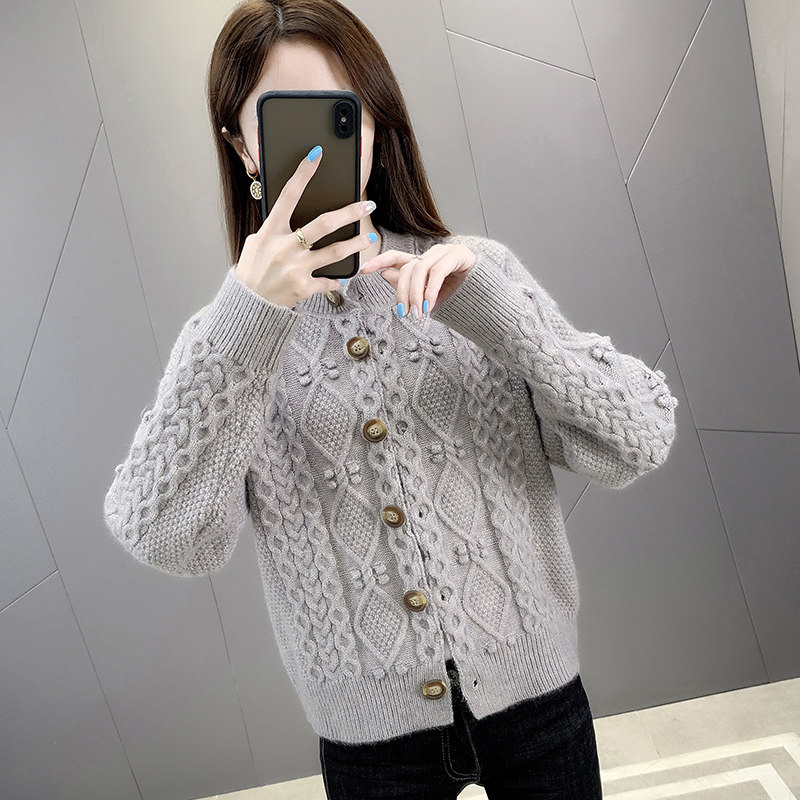 纯色麻花针织女开衫2020秋季新款女士外穿短款小个子毛衣女外套潮