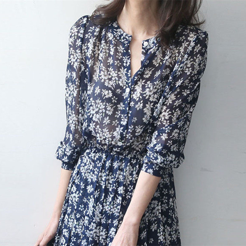 꽃 드레스 2023 봄 여름 새로운 일본식 간단한 기질 우아한 롱 스커트 슬림 피트 드레스 여성 의류