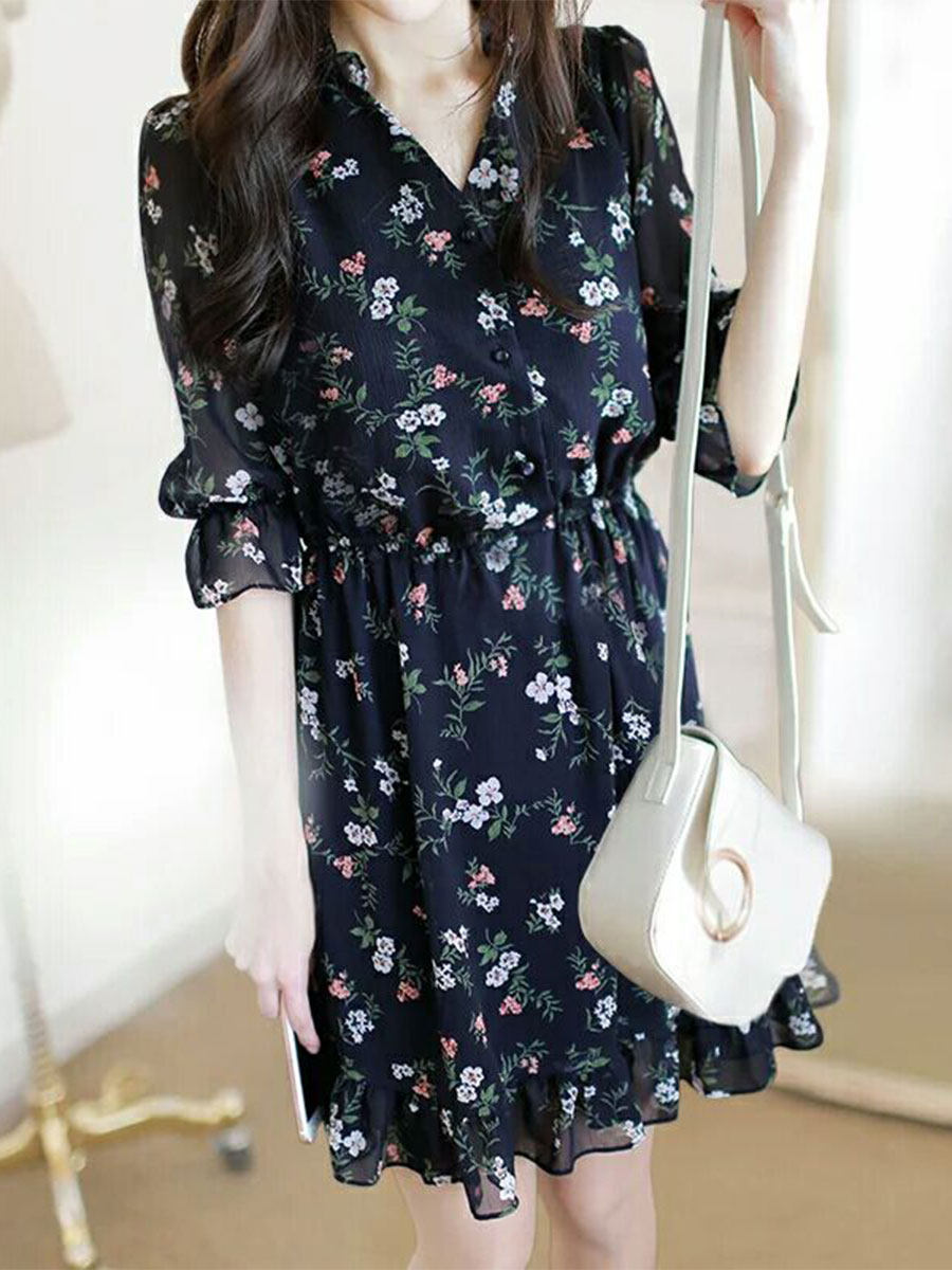 여성을위한 꽃 드레스 2023 여름 새 스타일 프렌치 허리 쉬폰 스커트 소녀 몸집이 작은 요정 스커트 세련된 스커트