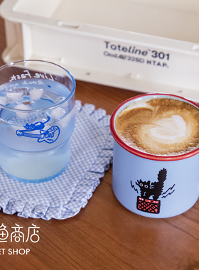 猹鱼商店 ROCK ON!原创蓝色水杯陶瓷杯 猫咪小狗摇滚乐队套装礼物