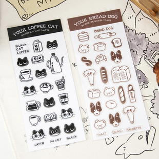 可爱原创插画手帐手机装 滴胶贴纸 饰 咖啡猫和面包狗 猹鱼商店