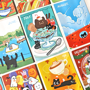 猹鱼商店 饰原创可爱插画明信片小卡 黑猫Luna日历自填手帐手机装