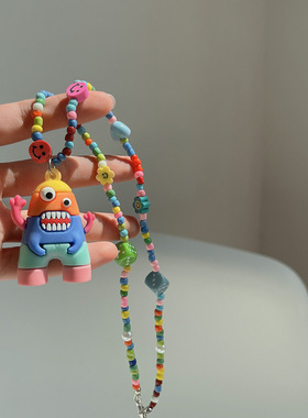 小众卡通怪兽吊坠多巴胺甜妹风格穿搭饰品配饰首饰女孩微胖项链