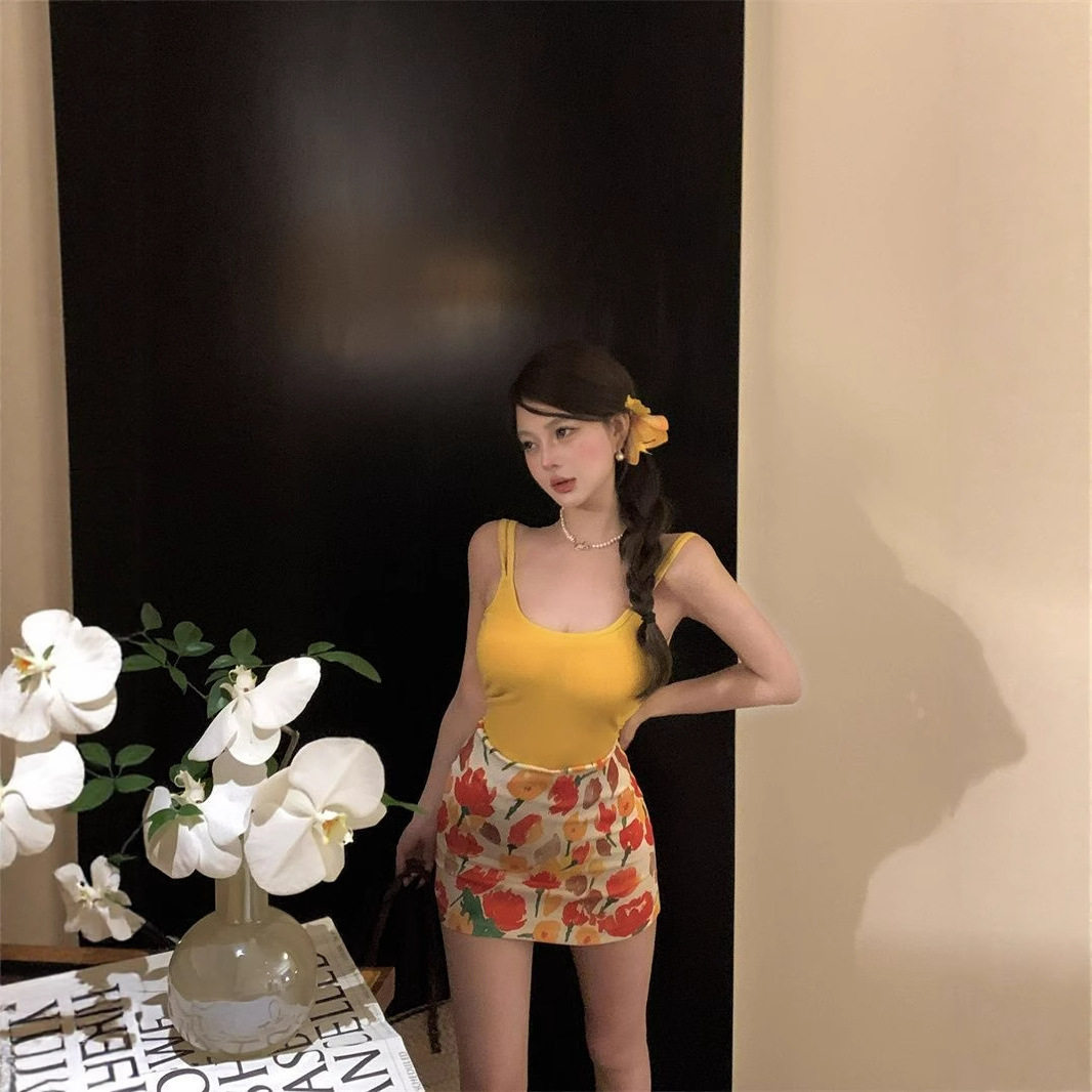 夏季辣妹雏菊高腰半身裙