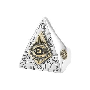 明星同款光明会全视之眼戒指霸气共济会徽章复古上帝之眼十字杵