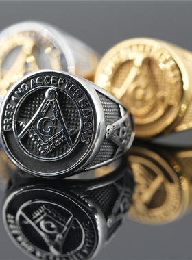 欧美潮牌精工设计光明会全视之眼戒指项链共济会徽章钛钢戒指嘻哈