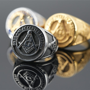 欧美潮牌精工设计光明会全视之眼戒指项链共济会徽章钛钢戒指嘻哈