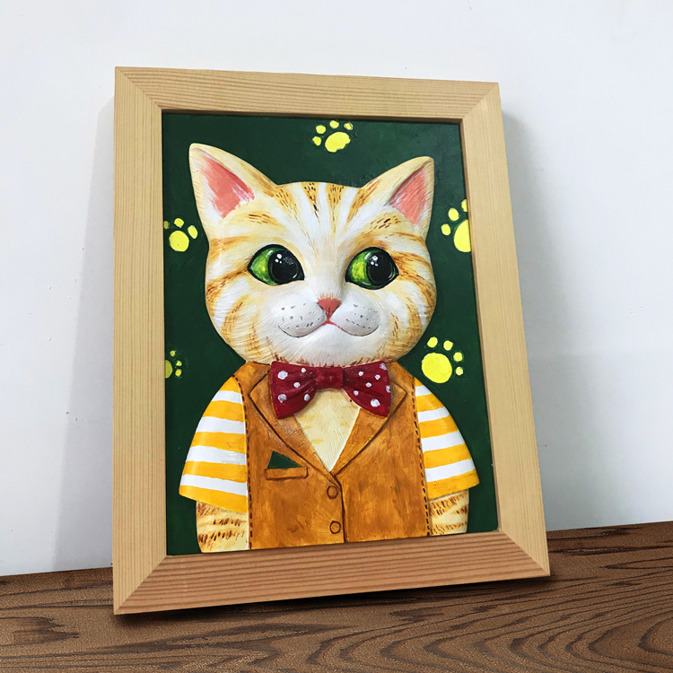 浮雕立体装饰画diy石膏画解闷手工学生美术作业生日礼物猫卡通图片