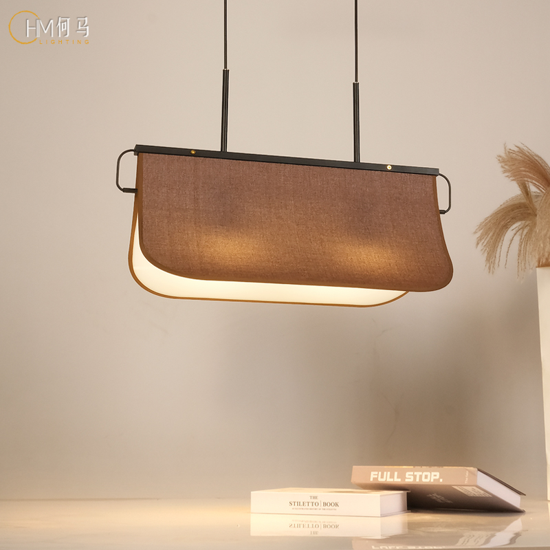 新中式茶餐厅蚕丝布艺瓦片吊灯