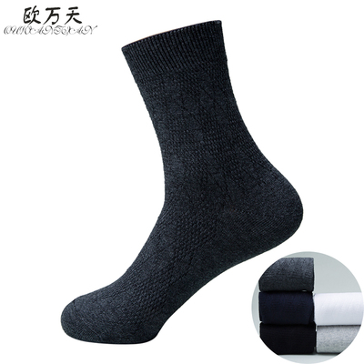 欧万天袜子男士秋冬款纯棉防臭吸汗中筒男袜四季商务黑色长袜男潮