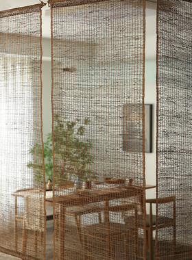 阳台窗帘免打孔阳光玻璃房遮光屏风遮阳帘茶室卷帘苎麻隔断帘遮挡