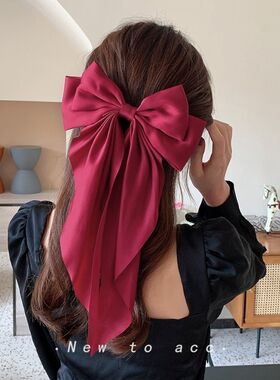 飘带红色大蝴蝶结头饰发夹女后脑勺网红新款发卡黑色弹簧气质vx
