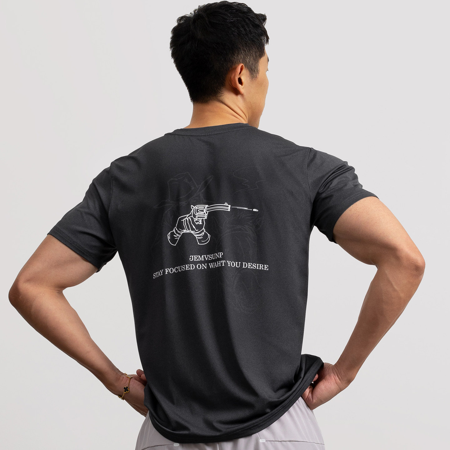 JEMVUSNP训练速干短袖莱卡天丝运动T恤修身弹力紧身健身衣服显大