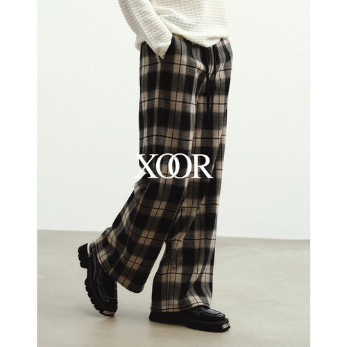 XOOR加绒格纹阔腿裤2025冬女