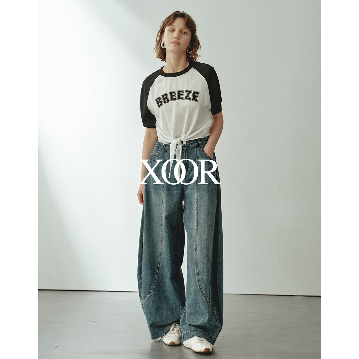 XOOR拼接牛仔气球裤女通勤廓形夏
