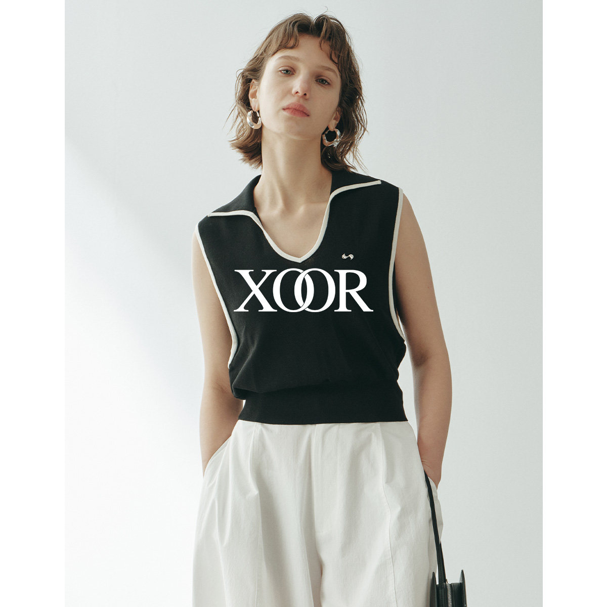 XOOR 立体撞色边针织背心 2026 夏女日常显瘦透气不软塌休闲上衣 - 实物图