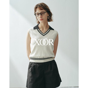 XOOR黑白撞色POLO领针织马甲2026夏女校园减龄亲肤好打理显瘦上衣