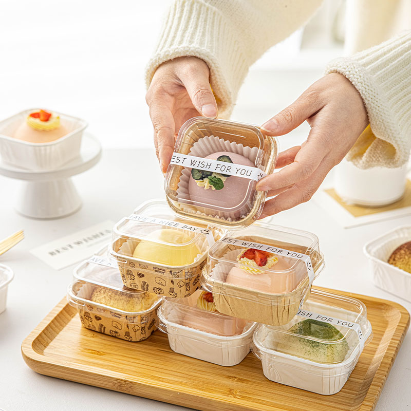 雪媚娘包装盒带盖一次性方形甜品蛋糕食品级烘焙工具商用打包烤箱