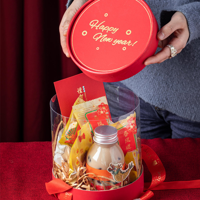 新年抱抱桶礼盒包装盒 年礼牛年春节礼品年货糖果小礼盒创意盒子