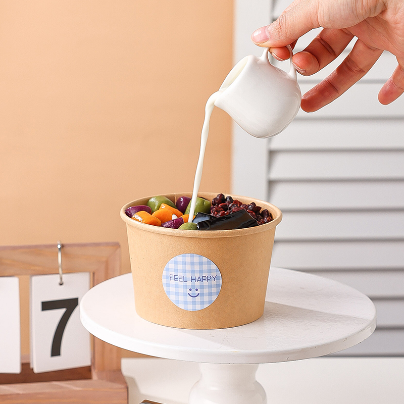 烧仙草打包盒一次性圆形牛皮纸碗